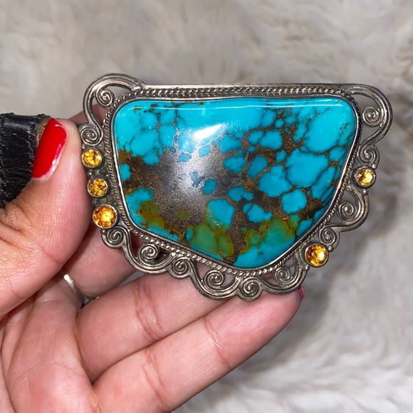 Mona T. Riper Accessories - Signed Mona T. Van Riper Turquoise & Sterling Silver Belt Buckle & Leath…
